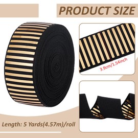 BENECREAT 4.6m Black Knitted Elasticated Tape with Gold Laser Pieces, 39mm Sewing Elastic Band Polyester Stretch Strap for Sewing Waistband Wig and DIY Crafting