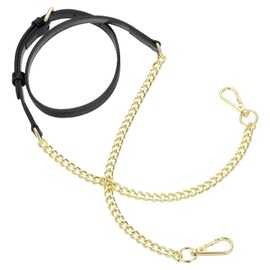 sourcing map Adjustable Leather Chain Straps, 49" Genuine Leather Purse Chain Strap Replacement Handles for Women Crossbody Bag Handbag Shoulder Replacement Straps (Black, Gold Chain)