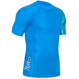HUGE SPORTS Protección Solar UV de Empalme para Hombre UPF 50+ Skins Rash Guard Mangas Cortas (Azul Digital, L)