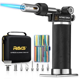 RAVS 14-piece Butane Torch Kit, 8-in-1 Butane Soldering Torch Kit with 140 pcs Heat Shrink Tubing Kit, Cordless Butane Soldering Iron Kit, Multi-Function Brazing Torch Kit without Butane Fuel