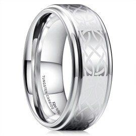 King Will 8mm Mens Tungsten Carbide Ring Laser Etched Celtic Knot Polish Edge Wedding Band(11.5)
