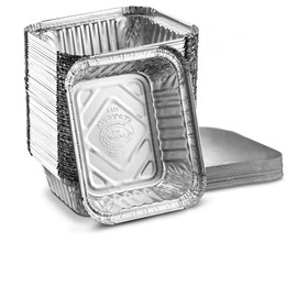 [50 Pack 1lb Combo] Propack Disposable Aluminum Foil Meal Prep Cookware Containers With Board Lids, Oven, Toaster, Grill, Cooking, Roasting, Broiling, Baking, Baking, Events, Take Out, Restaurant