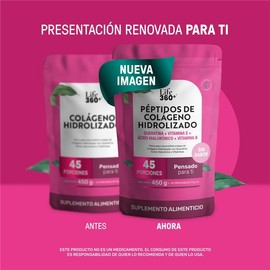 LIFE 360+ Collagen Blend | 450 g | Colágeno Hidrolizado con Queratina, Ácido Hialurónico, Biotina y Vitaminas | Suplemento Alimenticio en Polvo | 45 Porciones
