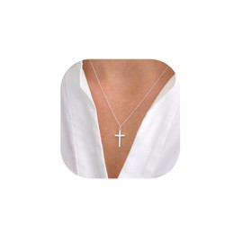 MONOZO Silver Cross Necklace for Women - 14K White Gold Plated Cross Necklace Dainty Silver Cross Necklace Cross Necklace for Cross Necklace for Women Silver Jewelry for Women