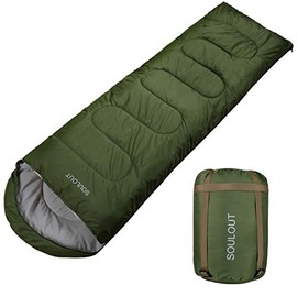 Envelope Sleeping Bag - 3-4 Seasons Warm Cold Weather Lightweight, Portable, Waterproof Compression Sack Adults Kids - Indoor & Outdoor Activities Traveling, Camping, Backpacking, Hiking, Army Green