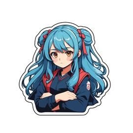 Set of 2 - Anime Character Die-Cut Vinyl Decal Sticker, Blue Hair Design, Auto, Wall, Laptop, Cell, Truck Sticker for Windows, Cars, Trucks Or Any Smooth Surface