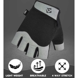 AQF Weight Lifting Gym Gloves Training Workout Fitness Gloves for Men Women Padded Palm Grip - for Cycling, Lifting, Exercise, Pull Ups, Weightlifting - Breathable and Snug fit (Grey, L)