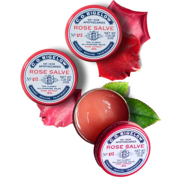 C.O. Bigelow All Purpose Salve Lip Balm Tins, Rose Salve Pack of 3 for Chapped Lips & Dry Skin - Moisturizing Lip, Cuticle and Skin Salves, 0.8 oz each