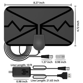 SUFFIC Antena de TV Digital HD Interior, Antena con Amplificador de Señal Amplificada Inteligente, Recepción de Largo Alcance, Compatible con Canales Locales 4K 1080p (Negro)