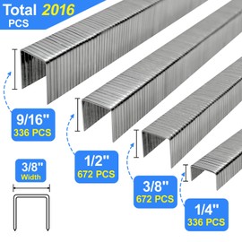 SimCos 20 Guage 304 Stainless Steel T/50 Staples, 3/8" Crown Upholstery Staples 1/4" to 9/16" Leg Length Staples for Staple Gun or T-50 Stapler (1/4"+3/8"+1/2"+9/16"-2016 pcs)