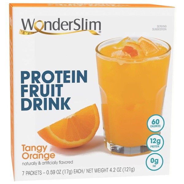 WonderSlim Protein Fruit Drink, Tangy Orange, 60 Calories, 12g Protein, 0g Fat, 2g Net Carbs (7ct)