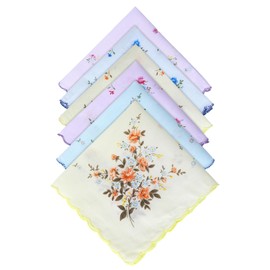Psyqtsuary Pack of 6 Women's Cotton Handkerchiefs with Vintage Floral Pattern - Soft Cotton, Colourful Embroidered Women's Handkerchiefs for Wedding Party