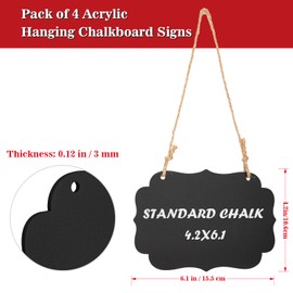 Kamehame Mini Chalkboard Signs Acrylic 4 Pcs Hanging Small Chalk Boards 6 x 4 Inch 16 x 11 cm Reusable Blackboards with Jute String for Home Office Restaurant Wedding Birthday Party Decoration
