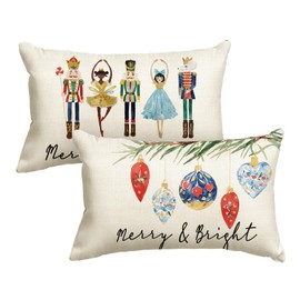 Artoid Mode Nutcracker Baubles Merry Christmas Cushion Covers Set of 2 30 x 50 cm Merry Chrisrmas Xmas Decorative Cushion Cover Couch Decoration