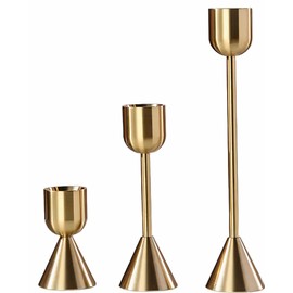 AlsoLife Brass Gold Candlestick Holder,Taper Candle Holders,Set of 3 Candle Stick Holders,Vintage Modern Decorative Centerpiece for Table Mantel Wedding Housewarming Gift