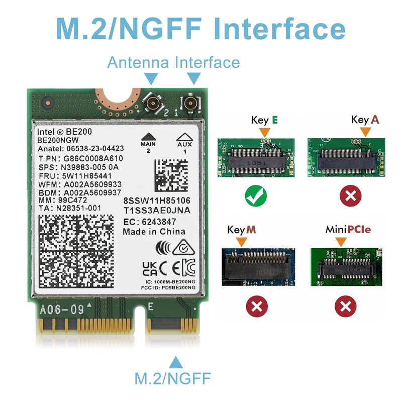 WiFi 7 BE200NGW WiFi Card, 8774Mbps Bluetooth 5.4 Tri-Band Mu-MiMO