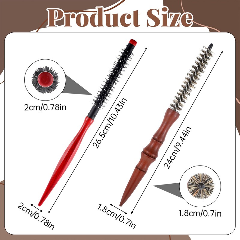 2 Pcs Small Round Brush Boar Bristle Round Brush Quiff