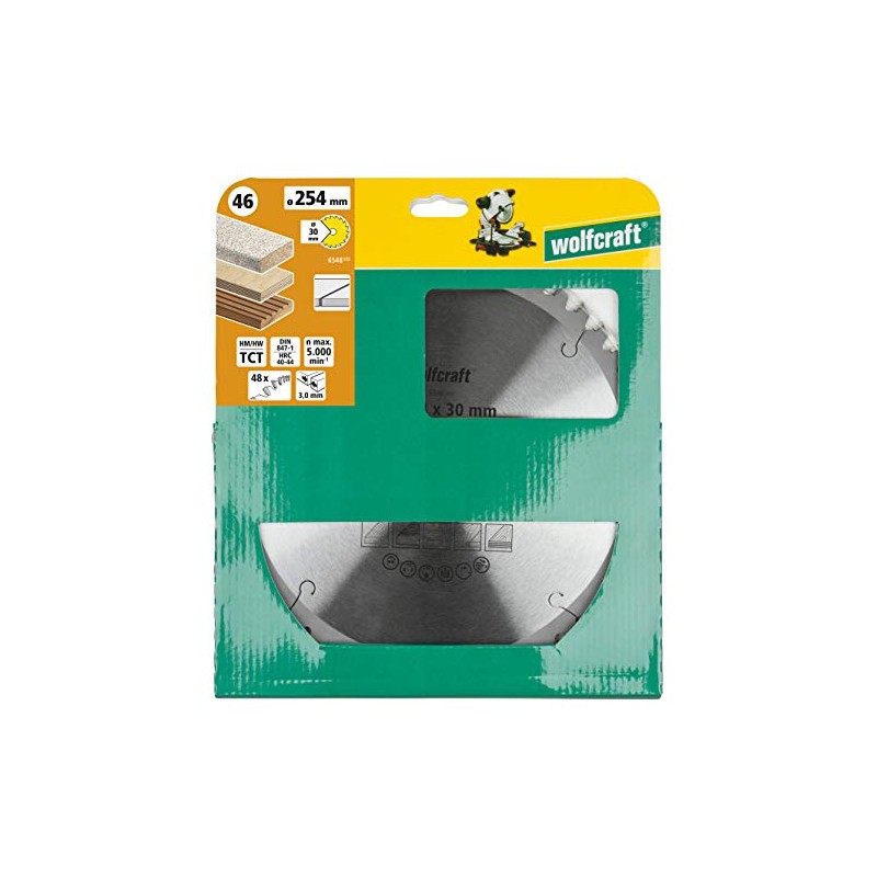 wolfcraft 6548000 Mitre Saw Blade Diameter 254 mm Fine, Clean