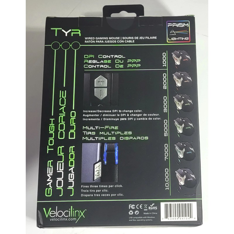 Velocilinx Tyr Optical Six Button 10,000 DPI Gaming Mouse USB