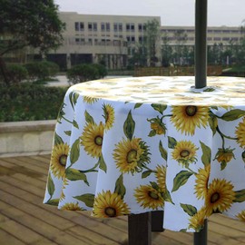Melaluxe Spring/Summer Wrinkle-Free Waterproof Outdoor Tablecloth with Umbrella Hole and Zipper, 60" Round-Zippered