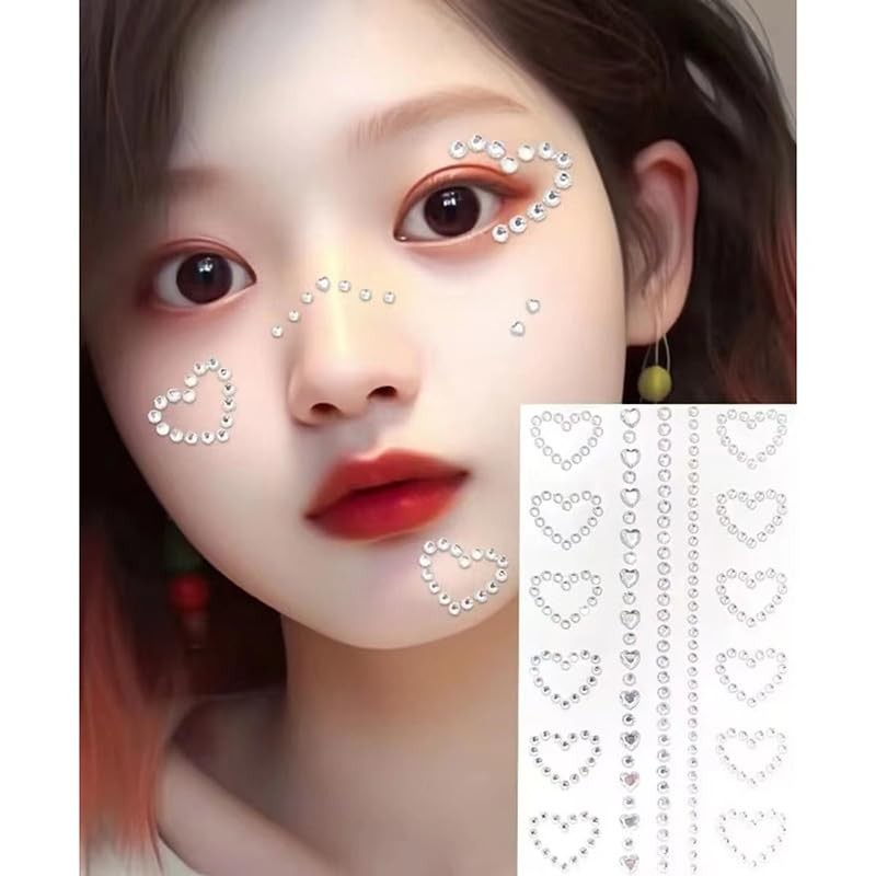 Self Adhesive Face Gems Pearls for Makeup,3D Heart Star Moon
