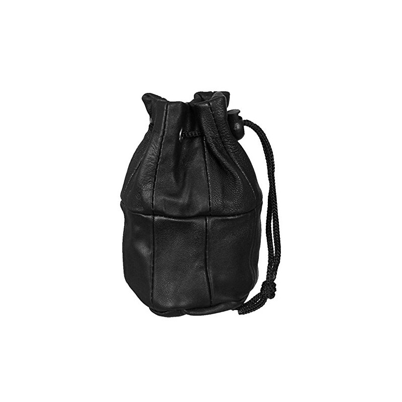 Real Leather Black Drawstring Bag Purse Pouch Money Coin Holder