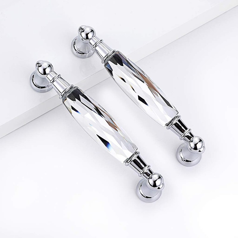 JuxYes Pack of 2 Crystal Cabinet Handles Pulls, Chrome Silver