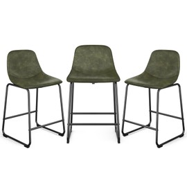 Rfiver Pu Faux Leather Bar Stools Set of 2, Industrial Pub Barstools with Back and Footrest, Modern Armless Bar Height Stool Chairs (Green, 24" Counter Chair x3)