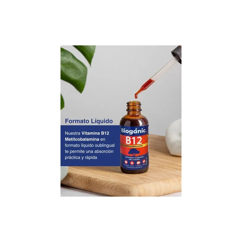 Bioganic Vitamina B12 Metilcobalamina Sublingual de Rápida Absorción, Vegano, Sin
