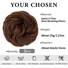 SARLA 2PCS Messy Hair Bun Hair Pieces Wavy Curly Synthetic Updo Fake Scrunchies Ponytail Extension for Women Red Vino