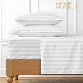 Queen Damask Striped Sheets 1000 Thread Count 4 Piece 100% Egyptian Cotton Sage Bed Sheets for Queen Size Bed Extra Long Staple Cotton Luxury Hotel Quality Soft Comfy Bedding Set - 16" Deep Pocket