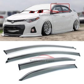 Fits for 2014-2019 Toyota Corolla 4 Door Sedan JDM Chrome Trim Smoke Tinted Window Visors Rain Guards Deflectors
