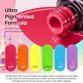 Beetles Esmalte en Gel Neón Verano, Kit de 6 Colores  Tonos Rosa, Naranja, Amarillo, Verde, Azul y Morado para Manicura UV LED                        