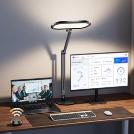 LitONES Eye-Caring Desk Lamp for Home Office – LED Soft Light with Knob Remote, Stepless Dimming & Color, Memory, Metal Computer Light for Zoom, Video Recording & Conference, Flicker-Free, Glare-Free