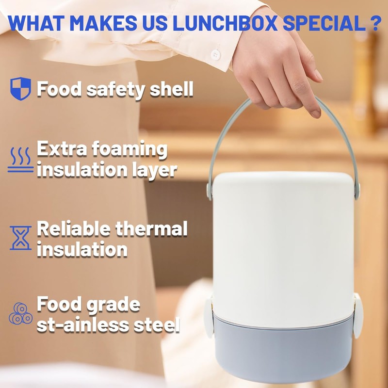 60.87oz Insulated Soup Container,Thermos Container For Hot Food,Contains 3 Tier