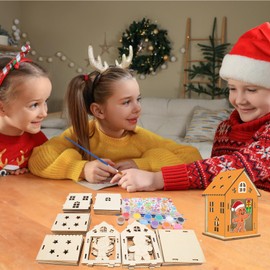 WEDNOK 7 Sets Gingerbread House Craft Set Children Gingerbread Man Wooden Construction Kit 3D Christmas Creative Sets Wooden Construction Kit Craft DIY Wooden Craft Set for Painting for Boys Girls