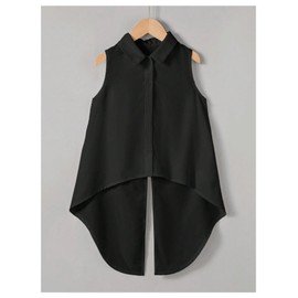 Verdusa Women's Bow Open Back Summer Tops Sleeveless Button Down Shirts Asymmetrical Blouse Concert Outfits Black Large