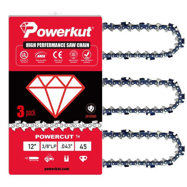 DATSON 3-Pack,12Inch Chainsaw Chain R45, 3/8" LP Pitch - .043"