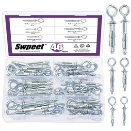 Swpeet 46Pcs M4X32mm M4X38mm M5X37mm M5X52mm M6X52mm M6X65mm O-Shape Heavy Duty Hollow Wall Anchor Set, Hollow Drive Wall Anchor Screws Assortment Kit for Drywall Hollow Wall Plaster Walls