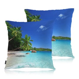 Swono Throw Pillow Covers Ocean Beach, Tropical Ocean Sea Palm Trees Accent Cushion Covers Decorative Pillowcase for Men Women, Livingroom Sofa Bed Pillows Covers, 18x18 Inch, Set of 2