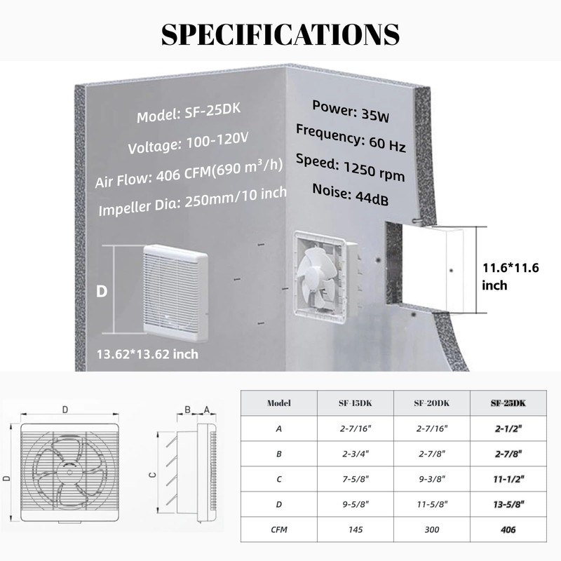 SAILFLO 10 Inch Window Shutter Exhaust Fan,11.6 x 11.6 Inch