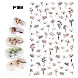 "Handmade" Nail Art Decals Stickers Transfers Water Effect Brown Flowers Floral F199 NS51