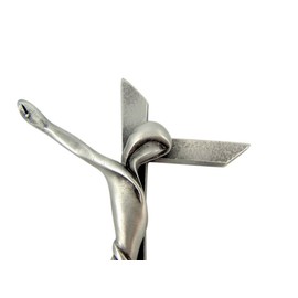 Contemporary Crucifix Pewter Good Triumphed Evil Contemporary Serpentine Cross Wall Crucifix, Religious Home Deccor, 6 Inch