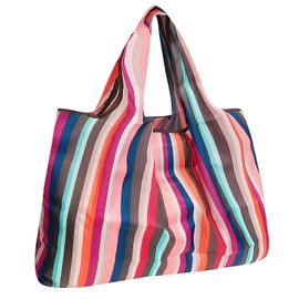 allydrew Large Foldable Tote Nylon Reusable Grocery Bag, Multi-Color Stripes