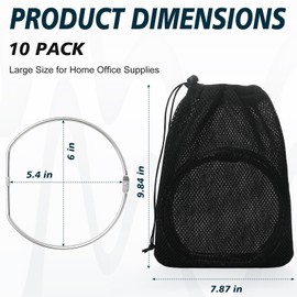 10 Pcs 6Inch Metal D-Shaped Binder Rings with Black Drawstring Bag Large Book Ring Clips Nickel Plated Steel D-Shaped Loose Leaf Binder Ring Book Keychain for Home Office Files DIY Craft Supplies