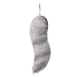 Mobarta Faux Fox Tail Fur Keychain Cosplay Costume Tails Handbag Accessory Key Chain Ring Hook Cosplay Fashion Charm (Silver Gray)
