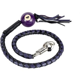 Dream Apparel 42" Leather Motorcycle Get Back Whip for Handlebar Fringed Biker Whip With Pool Ball, Black and Purple