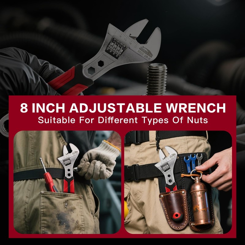 HOUSERAN 3-piece Adjustable Wrench Set, 6, 8, 10 Inch, Wide