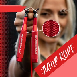 BLUEGORILLA Professionelles Springseil aus Aluminium, ultraleicht, für Crosstraining, Boxen, Fitness, doppeltes Kugellagersystem, höhere Geschwindigkeit (rot)