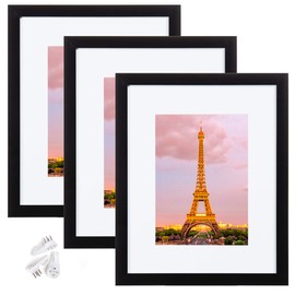 upsimples 8x10 Picture Frame Set of 3,Made of High Definition Glass for 5x7 with Mat or 8x10 Without Mat,Wall Mounting Photo Frame Black